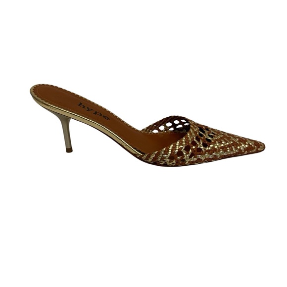 Flash Sale Y2K Hype Gold And Brown Woven Leather Mules. - Picture 4 of 16